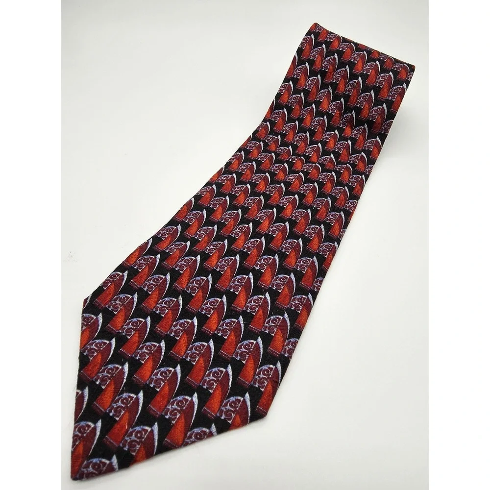Ermenegildo Zegna 100% Silk Necktie Black Red Blue Made In Italy 59